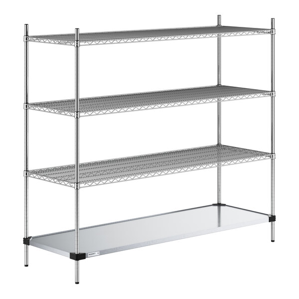 Regency 24" x 72" NSF Chrome Wire 4-Shelf Kit with Solid Galvanized Steel Bottom Shelf and 64" Posts
