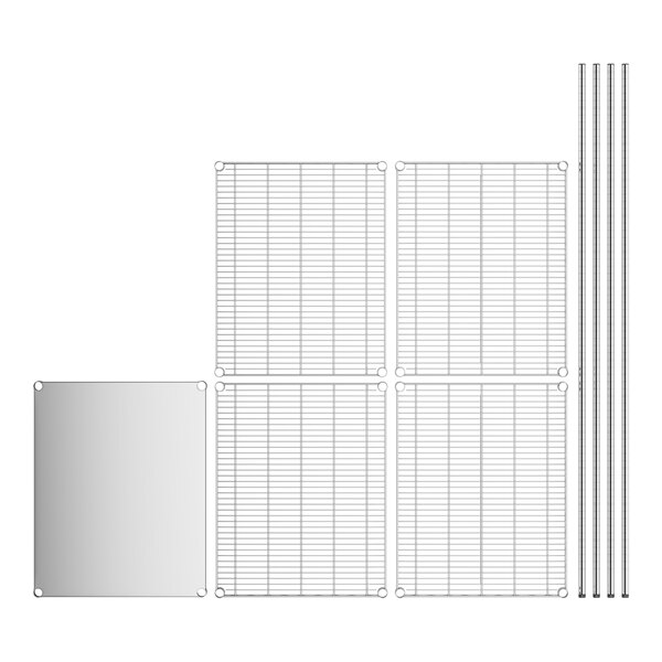 A white metal grid with metal rods.