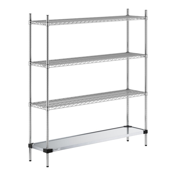 Regency 14" x 60" NSF Chrome Wire 4-Shelf Kit with Solid Galvanized Steel Bottom Shelf and 64" Posts