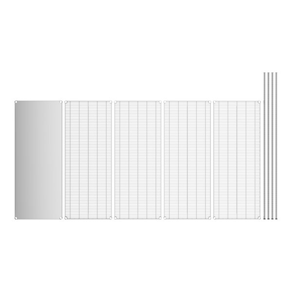 A white rectangular stainless steel shelf kit with 5 white stainless steel grid shelves.