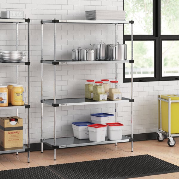 Regency 21" x 48" Solid Galvanized Steel 4-Shelf Kit with 74" Posts