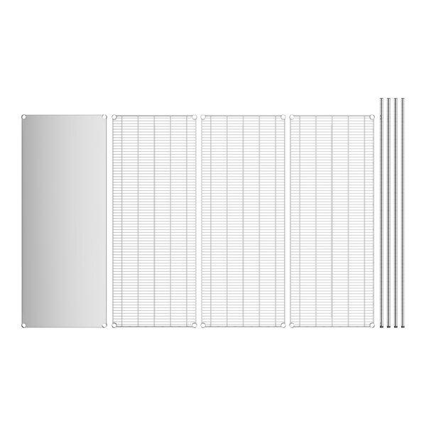 A stainless steel wire shelf kit with solid stainless steel shelves and posts.