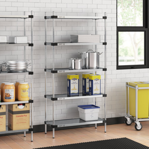 Regency 14" x 36" Solid Galvanized Steel 5-Shelf Kit with 74" Posts