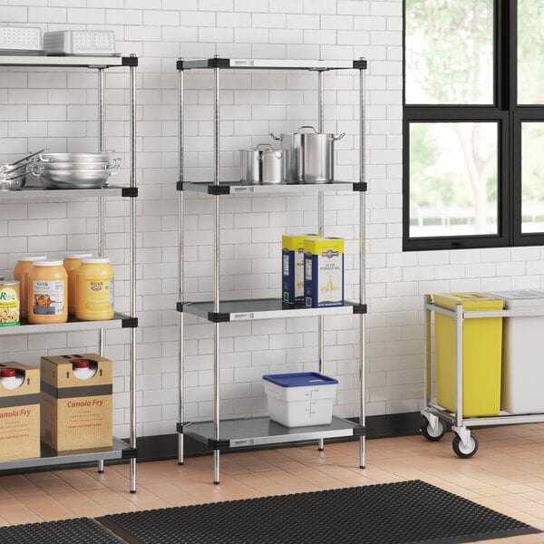 Regency 18" x 30" Solid Galvanized Steel 4-Shelf Kit with 74" Posts