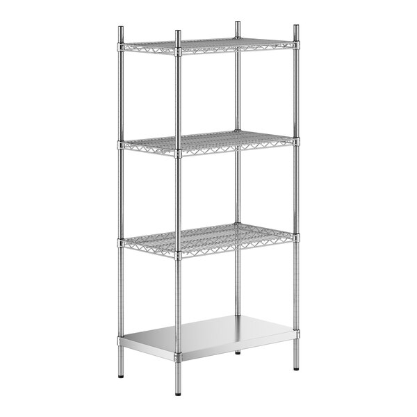 A stainless steel wire shelf kit with four shelves.