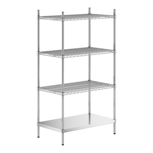 A stainless steel wire shelf kit with 4 shelves and solid bottom.
