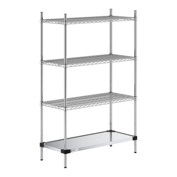 Regency 18" x 42" NSF Chrome Wire 4-Shelf Kit with Solid Galvanized Steel Bottom Shelf and 64" Posts