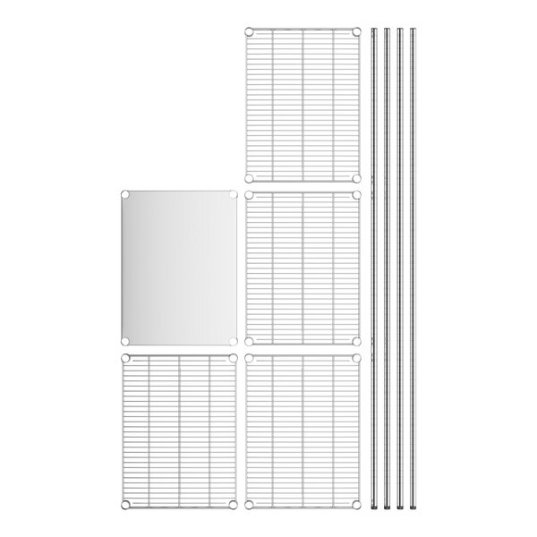 A stainless steel wire shelf kit with solid stainless steel shelves.