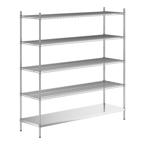 A stainless steel wire shelf kit with 5 shelves and solid bottom.