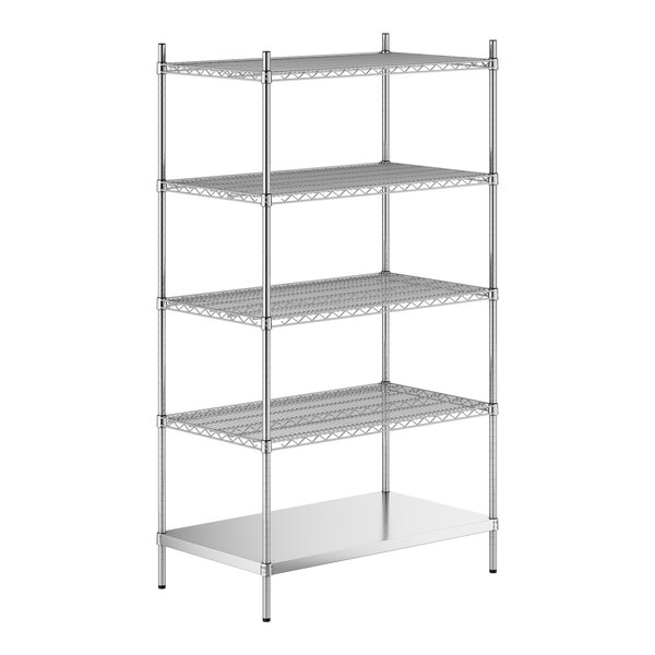 A stainless steel wire shelf kit with five shelves.
