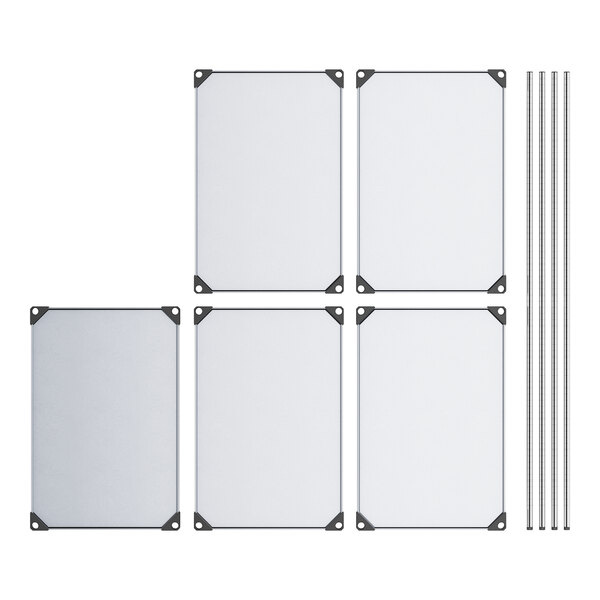 A five-shelf kit made of solid galvanized steel with 24" x 36" shelves and four 74" posts.