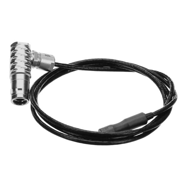 A black cable with a black and silver connector and a white cable with a black connector.