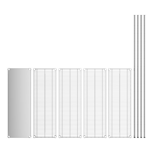 A diagram of a stainless steel wire shelf kit with five shelves.
