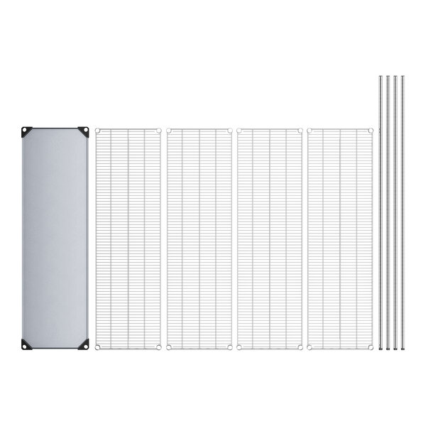 A white rectangular object with metal wire grids and a solid metal shelf.