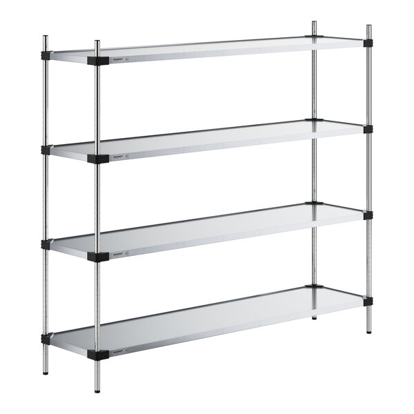 A Regency galvanized steel wire shelving unit with four shelves.