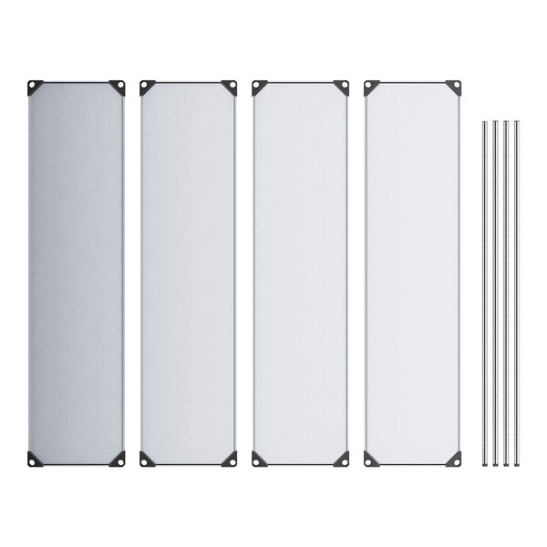 A white rectangular metal wire shelf kit with black metal corners.