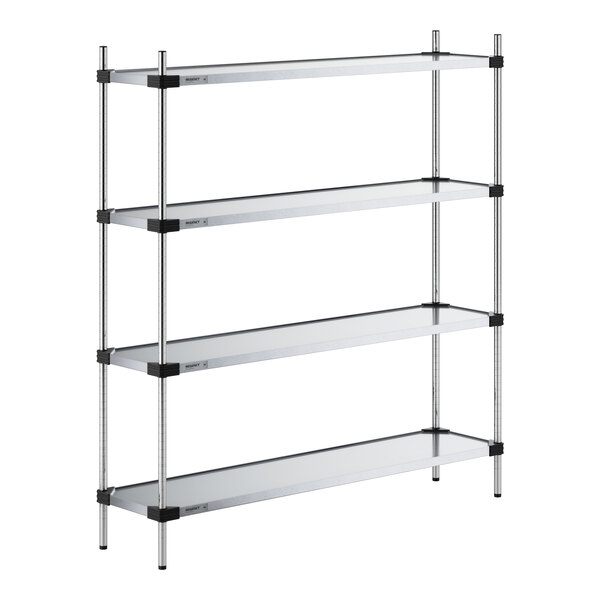 A Regency galvanized steel wire shelving unit with four shelves.