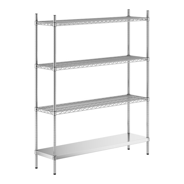 A stainless steel wire shelf kit with four shelves.
