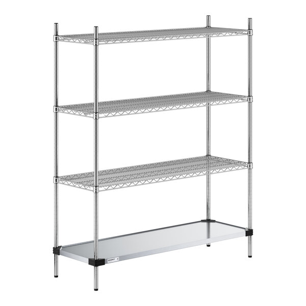 Regency 18" x 54" NSF Chrome Wire 4-Shelf Kit with Solid Galvanized Steel Bottom Shelf and 64" Posts