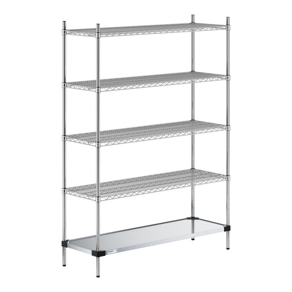Regency 18" x 54" NSF Chrome Wire 5-Shelf Kit with Solid Galvanized Steel Bottom Shelf and 74" Posts