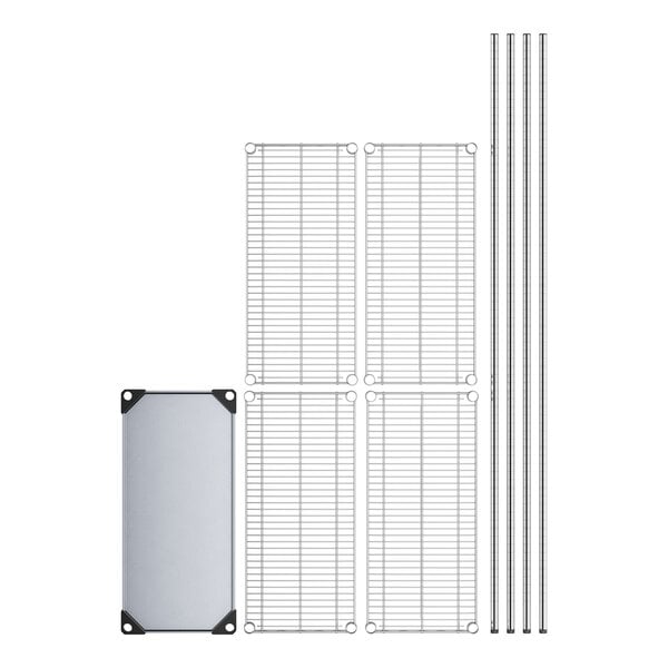 A white metal grid with metal bars and a black border.