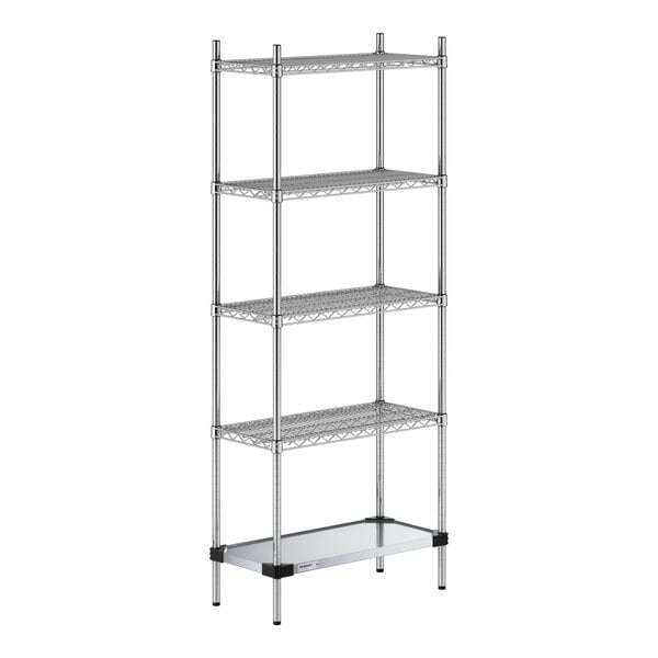 Regency 14" x 30" NSF Chrome Wire 5-Shelf Kit with Solid Galvanized Steel Bottom Shelf and 74" Posts