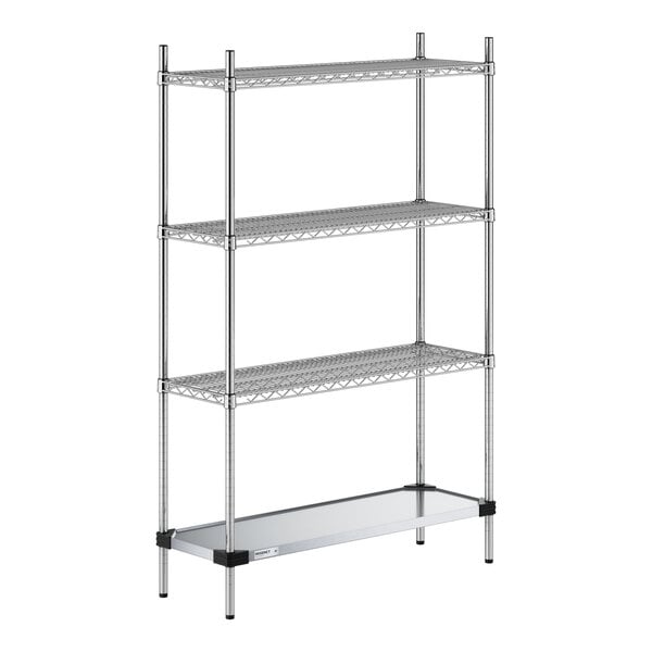 Regency 14" x 42" NSF Chrome Wire 4-Shelf Kit with Solid Galvanized Steel Bottom Shelf and 64" Posts