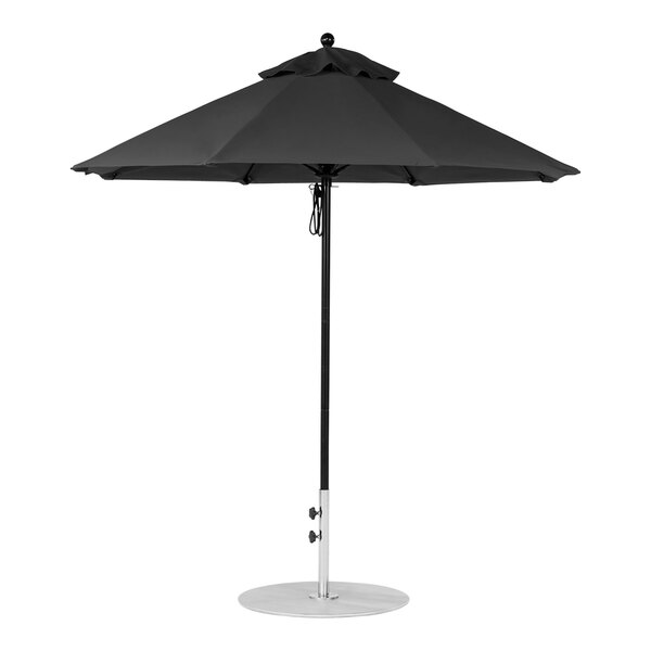 A BFM Seating black umbrella with a black pole.