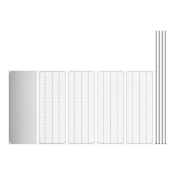 A white rectangular stainless steel shelf kit with metal grids and panels.