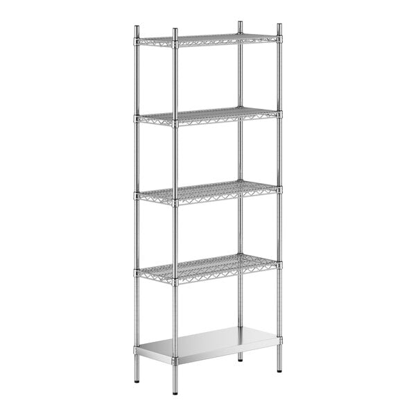 A stainless steel wire shelf kit with five shelves.