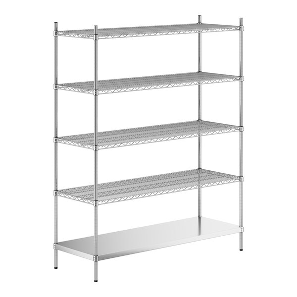A stainless steel wire shelf kit with five shelves.