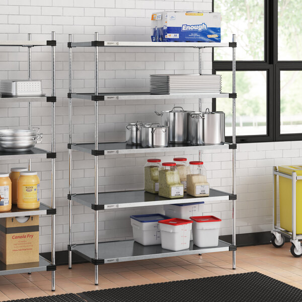 Regency 24" x 48" Solid Galvanized Steel 5-Shelf Kit with 74" Posts