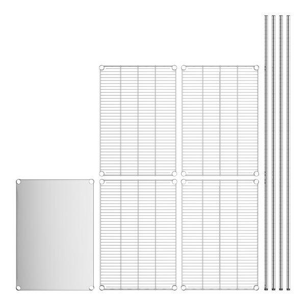 A white rectangular stainless steel shelf kit with 5 shelves.