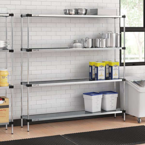 Regency 14" x 72" Solid Galvanized Steel 4-Shelf Kit with 74" Posts