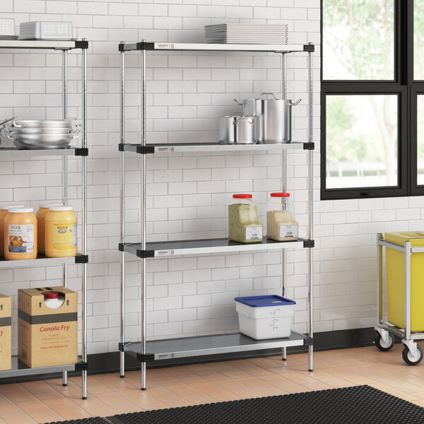 Regency 14" x 42" Solid Galvanized Steel 4-Shelf Kit with 74" Posts