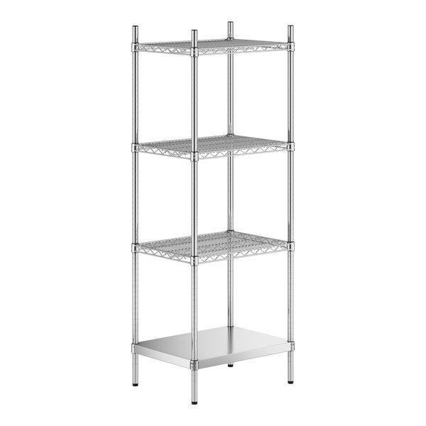 A stainless steel wire shelf kit with 4 shelves and solid bottom.