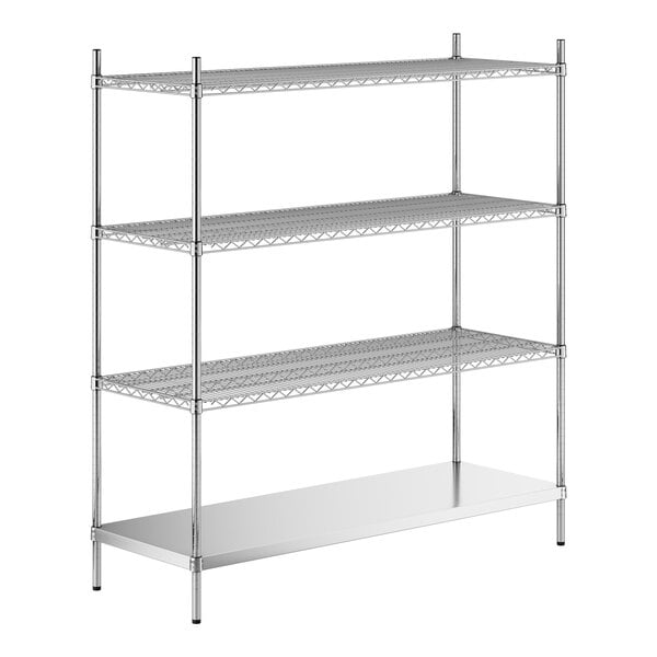 A stainless steel shelving kit with four shelves.