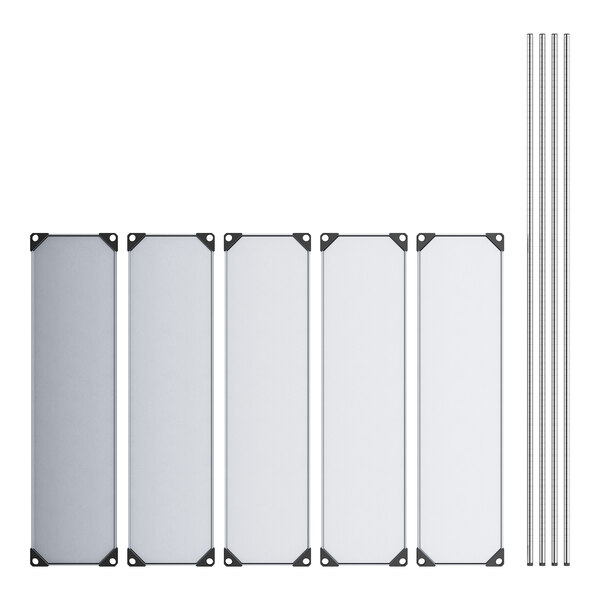 A group of rectangular white objects with metal corners.