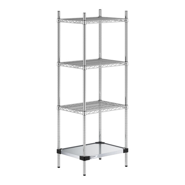Regency 18" x 24" NSF Chrome Wire 4-Shelf Kit with Solid Galvanized Steel Bottom Shelf and 64" Posts