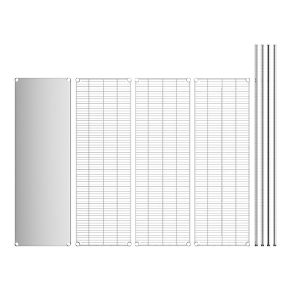 A white stainless steel grid shelf kit with four shelves.