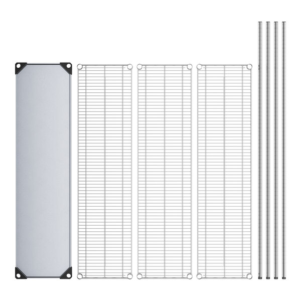 A white rectangular wire rack with black metal shelves and posts.