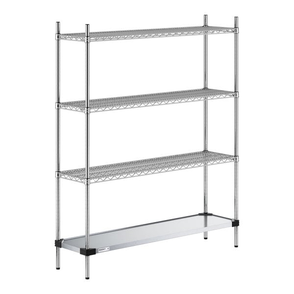 Regency 14" x 54" NSF Chrome Wire 4-Shelf Kit with Solid Galvanized Steel Bottom Shelf and 64" Posts