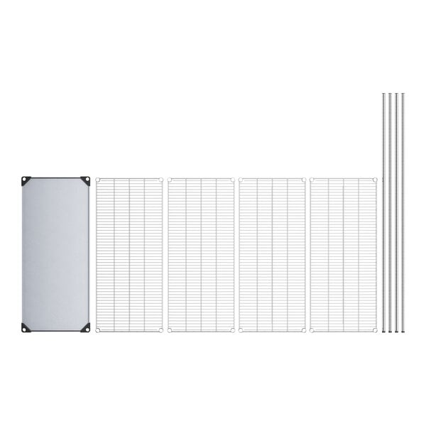 A white rectangular wire shelving unit with metal rods and a solid white bottom shelf.