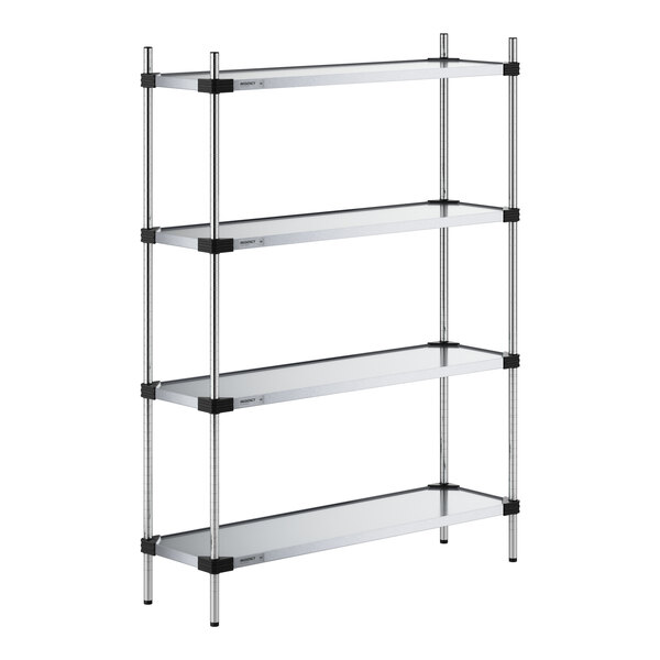 A Regency galvanized steel wire shelving unit with four shelves.