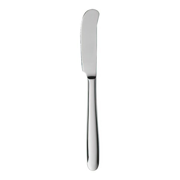 A close up of a Libbey stainless steel butter knife with a silver handle.