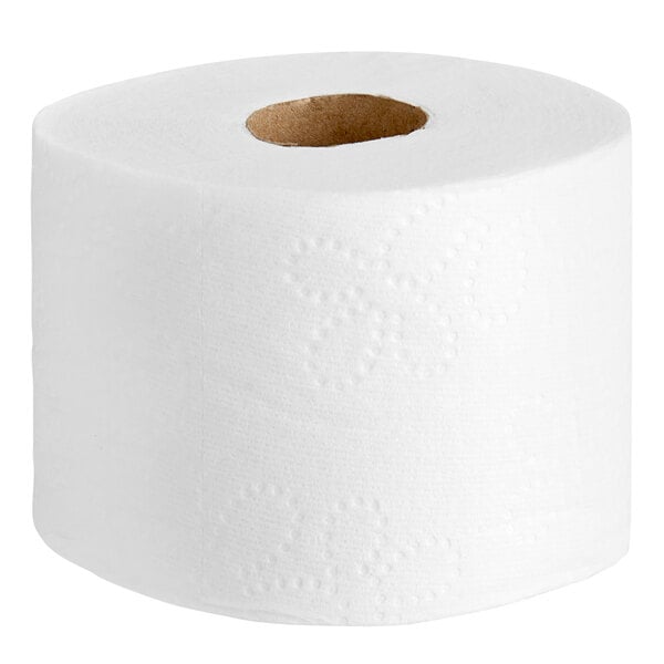 A Charmin Essentials Mega Roll of toilet paper on a white background.