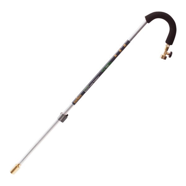 A long metal pole with a black handle and a white tip.