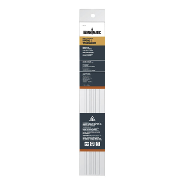 A white box of Bernzomatic bronze welding rods with blue and orange labels.