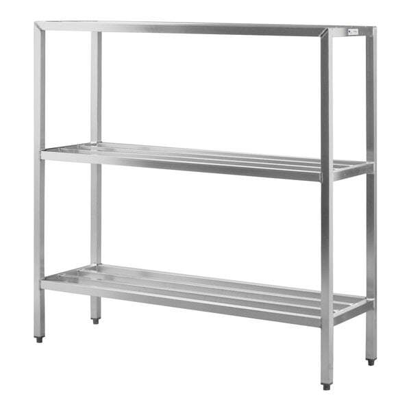 A New Age aluminum shelving rack with three shelves.