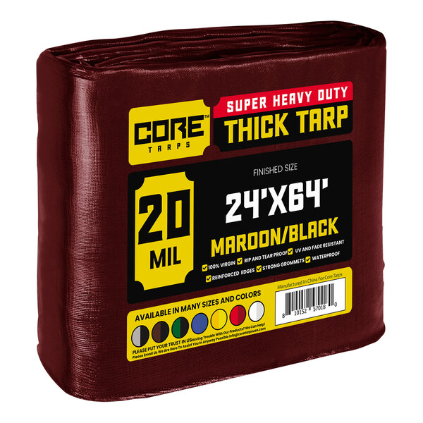 A maroon and black Core Extreme Heavy-Duty weatherproof tarp.